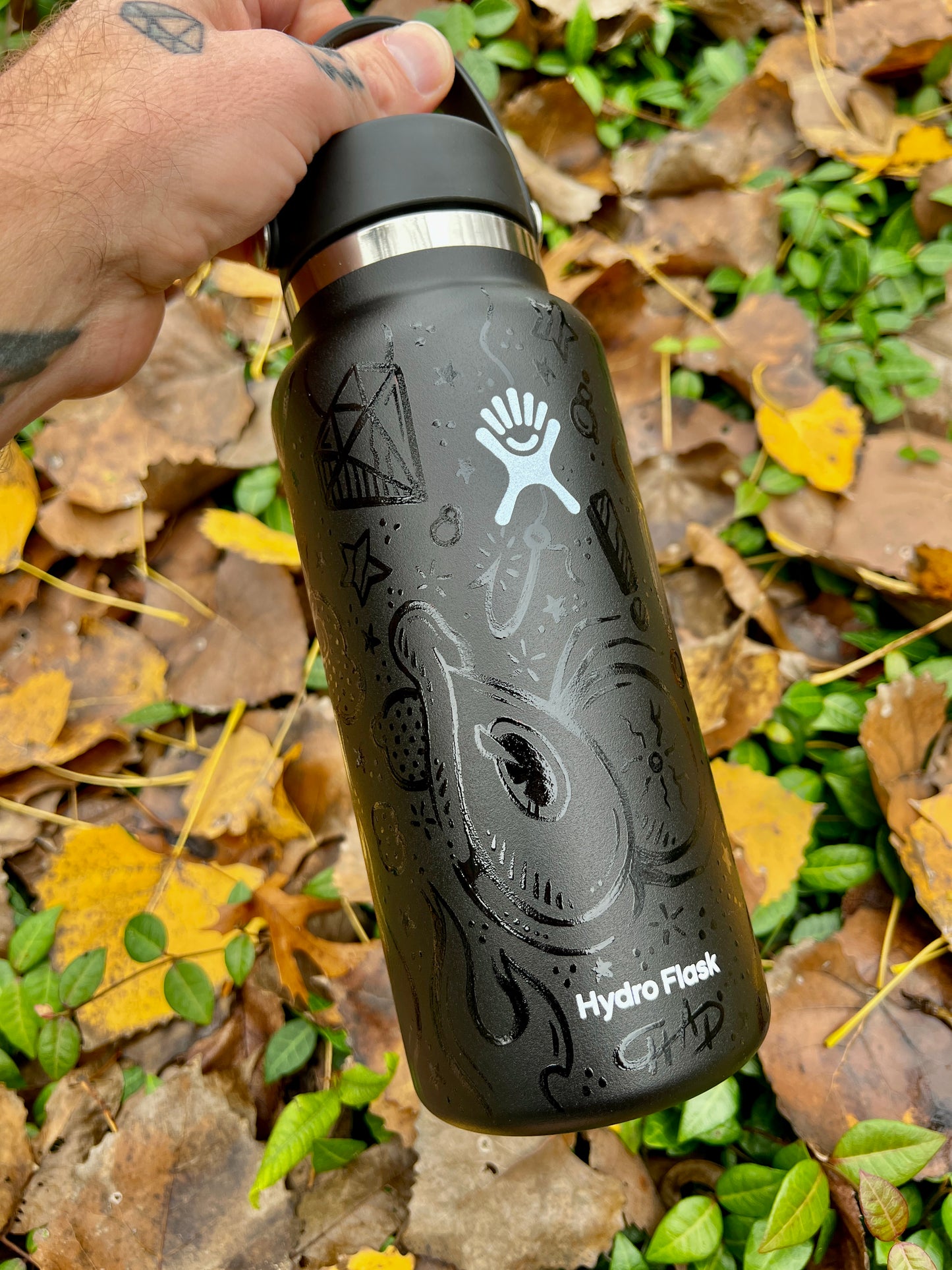 Custom Hand Painted Hydro Flask - 32oz Wide Mouth Stealth edition
