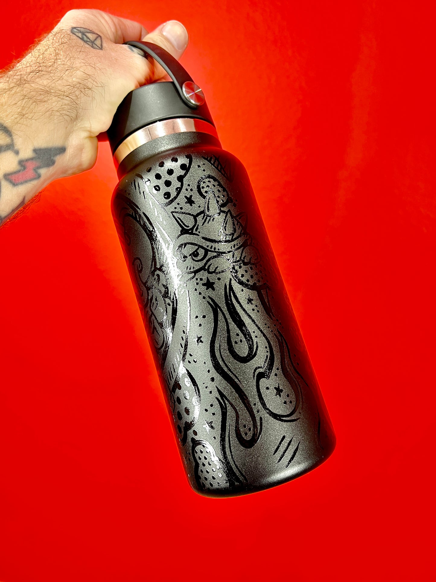Custom Hand Painted Hydro Flask - 32oz Wide Mouth Stealth edition