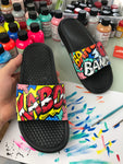 Comic Pop! Hand Painted Nike Slides aka Sandals, Flip Flops