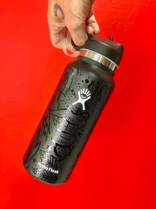 Custom Hand Painted Hydro Flask - 32oz Wide Mouth Stealth edition