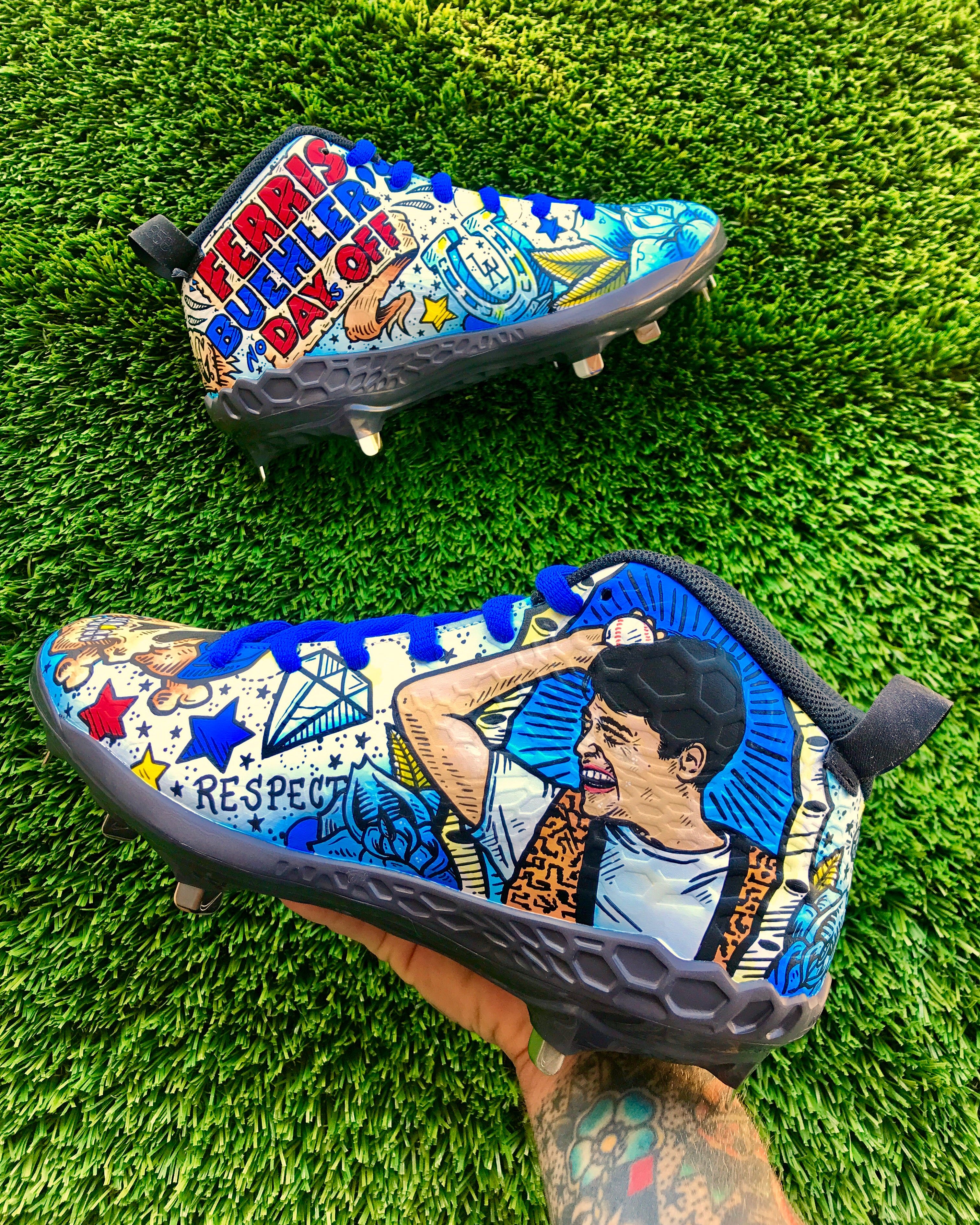 Walker Buehler's Custom Dodger Inspired AJ1 Cleat - with Cuts Clothing 