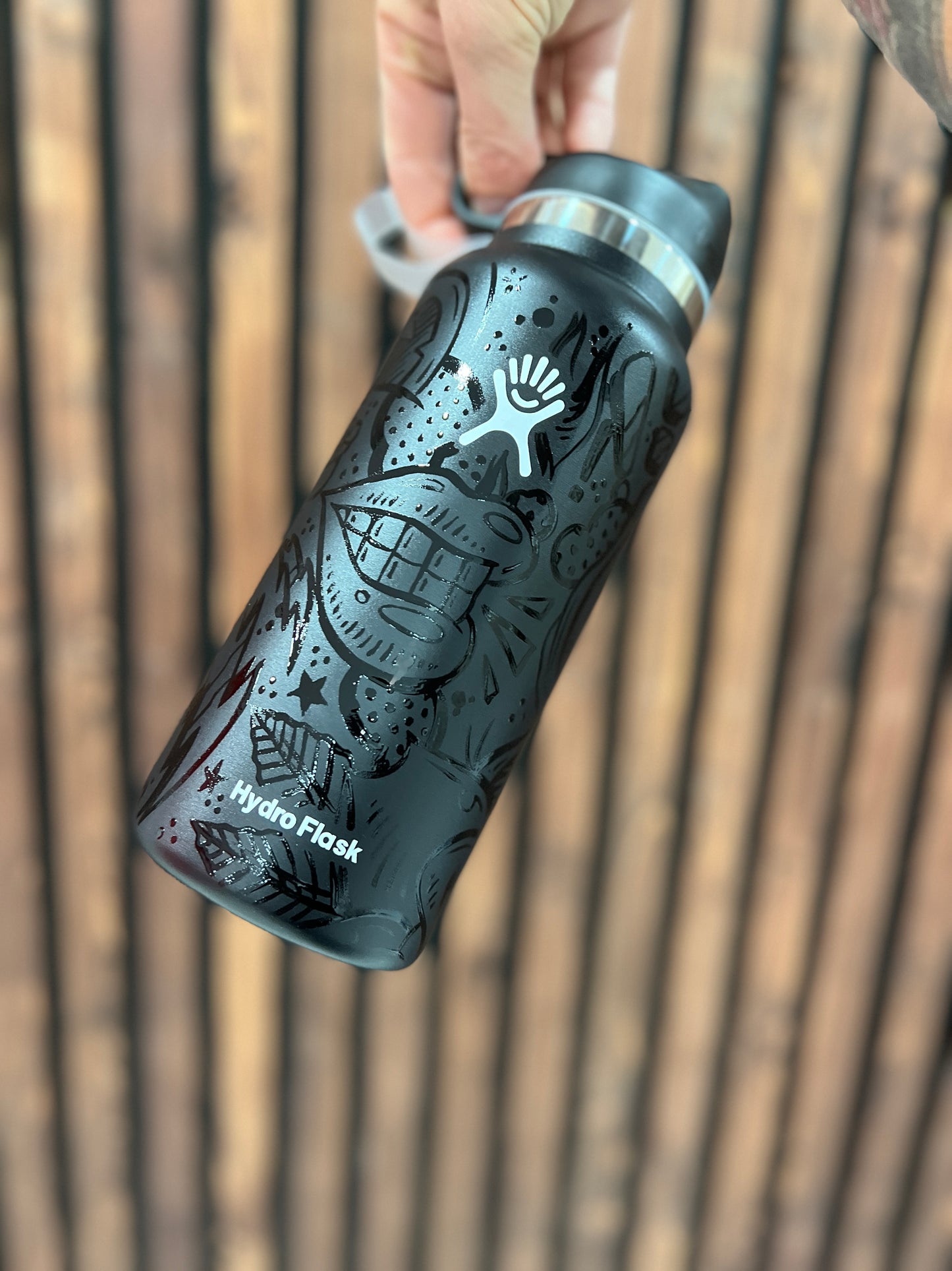 Custom Hand Painted Hydro Flask - 32oz Wide Mouth Stealth edition